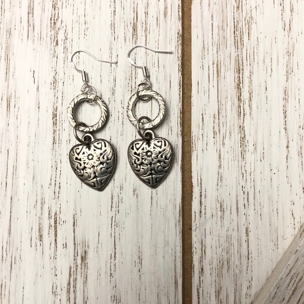 Silver Heart Earrings | Handmade Pewter Dangles